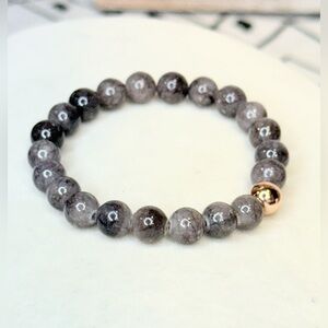 Gray Natural Stone Bead Stretch Bracelet Minimalist Boho Jewelry